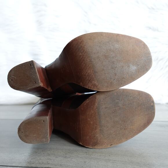 Red Or Dead Brown Tall Knee High Heeled Brown Leather Boots 39 Cobbled Together - Picture 15 of 16